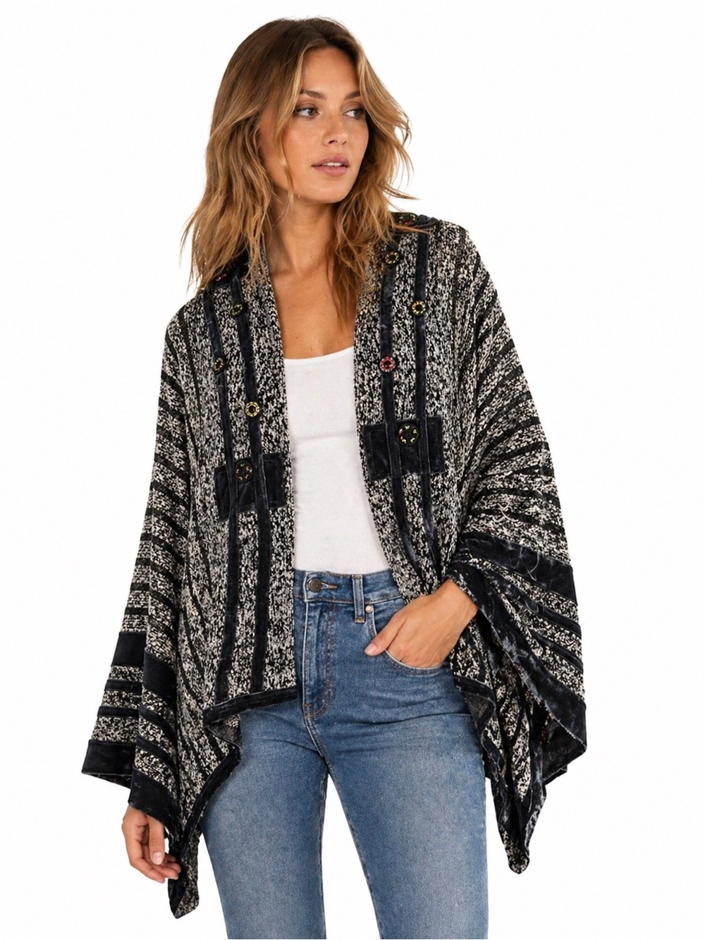 A'reo.A Knit Poncho Cardigan
XL Boho Draped Open Front Cape Sweater